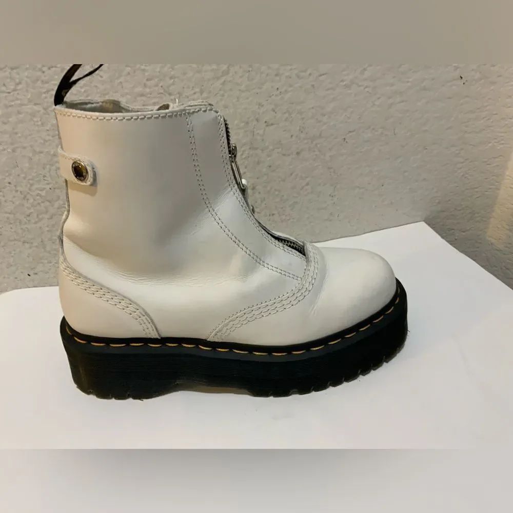 Dr Martens Boots Womens 8 White Jetta Sendal Leather Zip Platform Quad